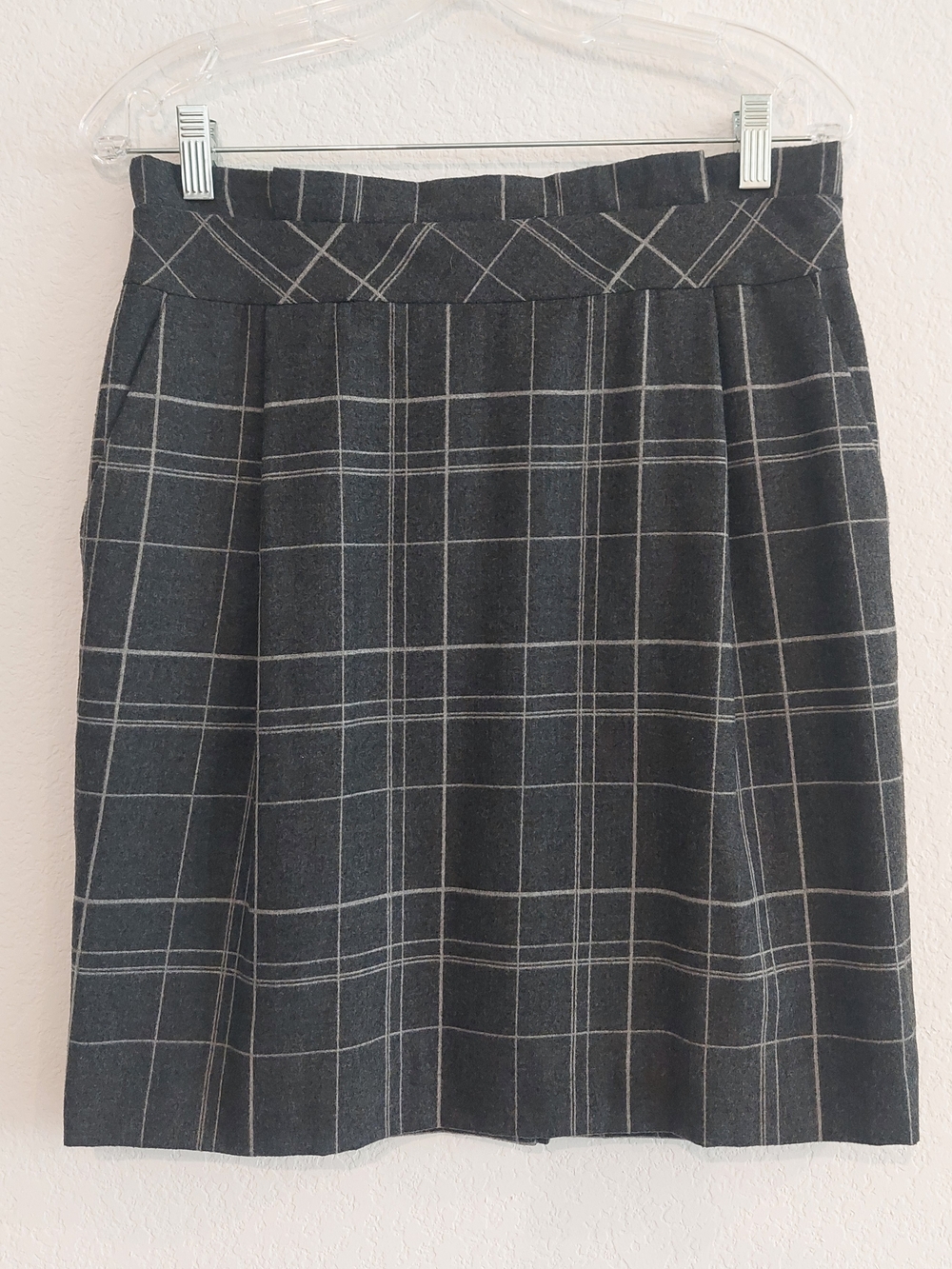 ANTONIO MELANI Gray Plaid Side Pockets Lined Skirt NWOT